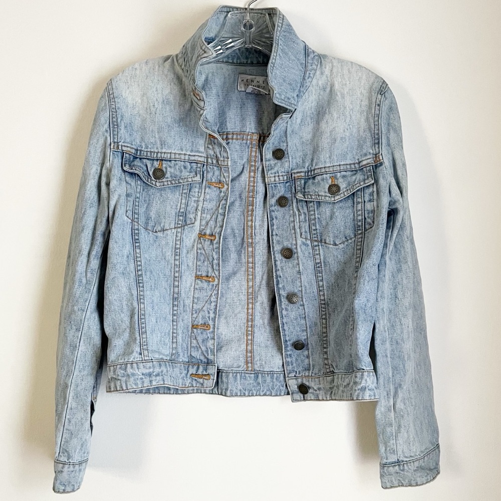 Vintage Hennes Light Blue Acid Wash Short Waisted Jean Jacket, Breast Pockets